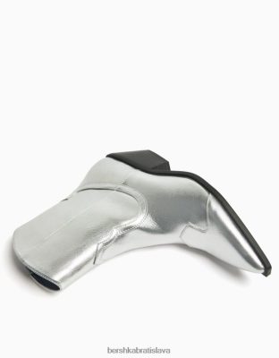 Bershka ženy kovbojské členkové topánky na vysokom opätku striebro obuv B86RXX2285 Bershka Rifle