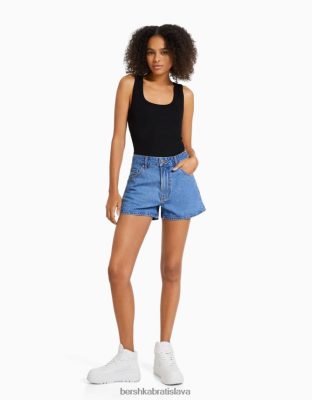 Bershka ženy mama fit denim šortky svetlo modrá oblečenie B86RXX1683 Bershka Nohavice