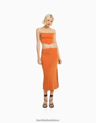 Bershka ženy midi sukňa so štrasovými zaväzovačkami koralový oblečenie B86RXX1906 Bershka Slovakia
