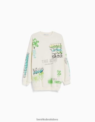 Bershka ženy mikina s potlačou krém oblečenie B86RXX1224 Bershka Nohavice