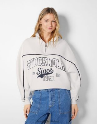 Bershka ženy mikina s vysokým krkom na zips s potlačou off white oblečenie B86RXX1230 Bershka Nohavice