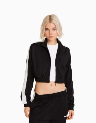 Bershka ženy mikina so zipsom a bočnými pruhmi čierna oblečenie B86RXX1239 Bershka Nohavice