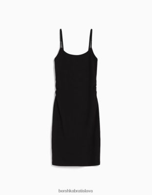 Bershka ženy minišaty na ramienka s naberaným bokom čierna oblečenie B86RXX4071 Bershka Nohavice