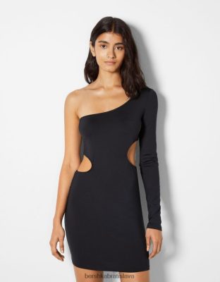 Bershka ženy minišaty s asymetrickým dlhým rukávom a výrezmi čierna oblečenie B86RXX255 Bershka Nohavice