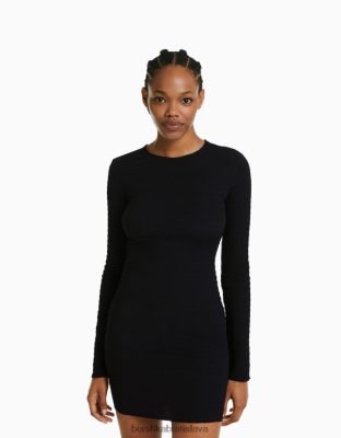 Bershka ženy minišaty s dlhým rukávom s otvorom vzadu a mašľou čierna oblečenie B86RXX230 Bershka Rifle