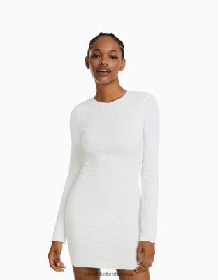 Bershka ženy minišaty s dlhým rukávom s otvorom vzadu a mašľou krém oblečenie B86RXX231 Bershka Nohavice