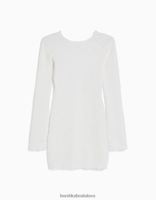 Bershka ženy minišaty s dlhým rukávom s otvorom vzadu a mašľou krém oblečenie B86RXX4105 Bershka Slovakia