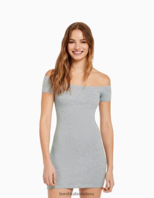 Bershka ženy minišaty s krátkym rukávom mimo ramena sivá oblečenie B86RXX4067 Bershka Rifle