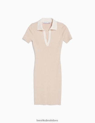Bershka ženy minišaty s polo golierom s krátkym rukávom piesku oblečenie B86RXX267 Bershka Nohavice