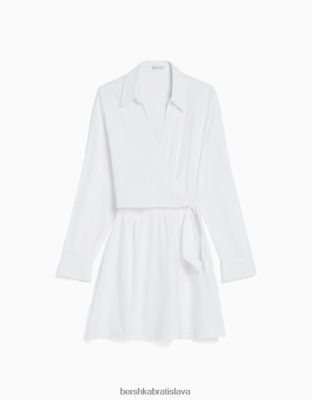 Bershka ženy mini košeľové šaty s dlhým rukávom s prekríženými detailmi biela oblečenie B86RXX4108 Bershka Slovakia