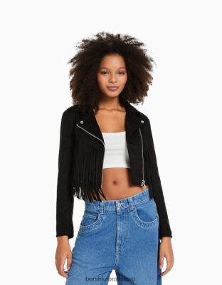 Bershka ženy motorkárska bunda z umelého semišu so strapcami čierna oblečenie B86RXX1118 Bershka Rifle
