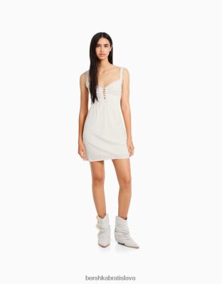 Bershka ženy na ramienka rustikálne korzetové minišaty s detailom viazania béžová oblečenie B86RXX178 Bershka Slovakia