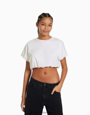 Bershka ženy nariasené tričko s krátkym rukávom s gumičkou biela oblečenie B86RXX380 Bershka Rifle