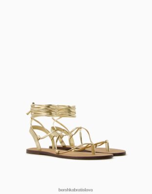 Bershka ženy šnurovacie kovové ploché posuvné sandále zlato obuv B86RXX2234 Bershka Rifle