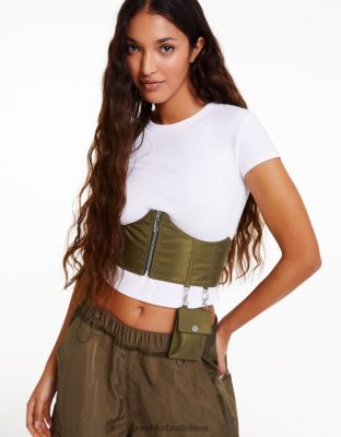 Bershka ženy nylonový korzet s vreckom kaki oblečenie B86RXX860 Bershka Rifle