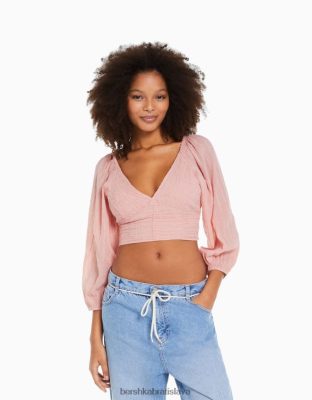 Bershka ženy objemná blúzka s dlhým rukávom a výstrihom do V sivá oblečenie B86RXX950 Bershka Rifle