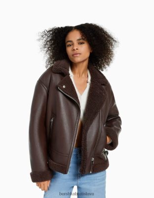 Bershka ženy obojstranná motorkárska bunda z umelej kože hnedá oblečenie B86RXX1140 Bershka Nohavice