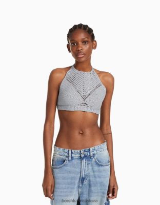 Bershka ženy ohlávka top s kamienkami striebro oblečenie B86RXX839 Bershka Rifle