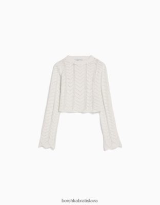 Bershka ženy otvorený úpletový sveter s výstrihom krém oblečenie B86RXX1059 Bershka Nohavice
