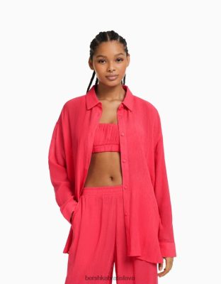 Bershka ženy oversize krepová košeľa s dlhým rukávom koralový oblečenie B86RXX919 Bershka Slovakia