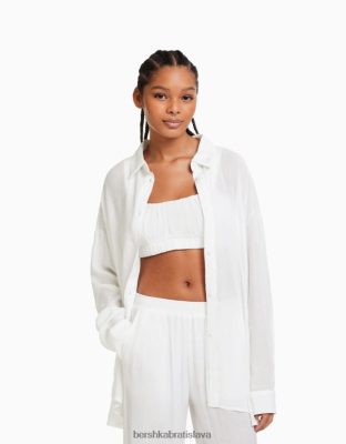 Bershka ženy oversize krepová košeľa s dlhým rukávom krém oblečenie B86RXX917 Bershka Rifle