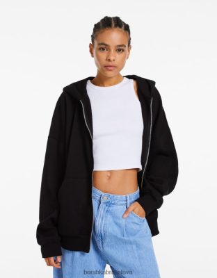 Bershka ženy oversize mikina s kapucňou na zips čierna oblečenie B86RXX1228 Bershka Slovakia