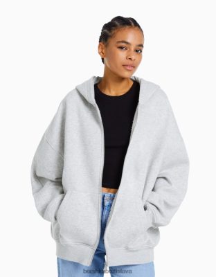 Bershka ženy oversize mikina s kapucňou na zips sivá oblečenie B86RXX1227 Bershka Nohavice
