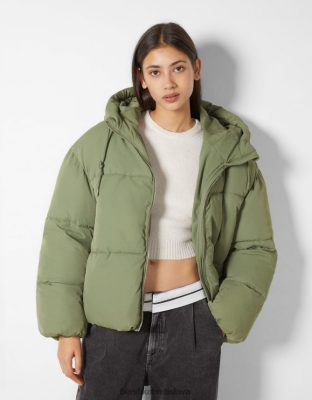 Bershka ženy oversize puffer bunda s kapucňou kaki oblečenie B86RXX1130 Bershka Rifle