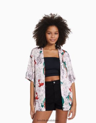 Bershka ženy oversize saténová košeľa s krátkym rukávom s potlačou fialová oblečenie B86RXX936 Bershka Nohavice