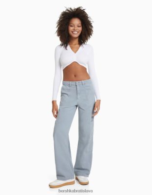 Bershka ženy plátené tesárske nohavice uvoľneného strihu modrá oblečenie B86RXX1318 Bershka Slovakia