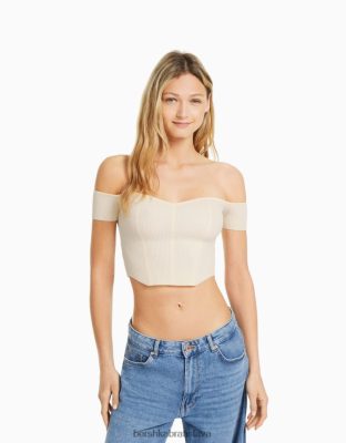 Bershka ženy pletený korzet s krátkym rukávom béžová oblečenie B86RXX803 Bershka Rifle