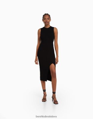 Bershka ženy pletené midi šaty bez rukávov čierna oblečenie B86RXX221 Bershka Rifle