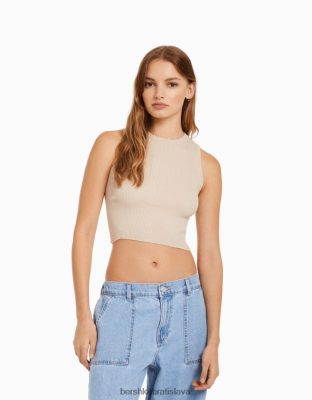 Bershka ženy pletený top bez rukávov piesku oblečenie B86RXX885 Bershka Nohavice