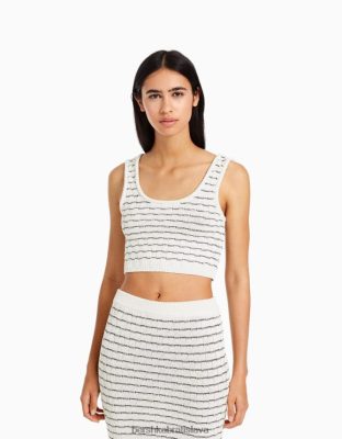 Bershka ženy pletený top so širokými ramienkami biela oblečenie B86RXX844 Bershka Slovakia