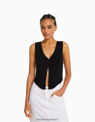 Bershka ženy pletená vesta na gombíky čierna oblečenie B86RXX657 Bershka Nohavice