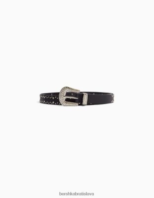 Bershka ženy posiaty opasok s kamienkami čierna príslušenstvo B86RXX2538 Bershka Nohavice
