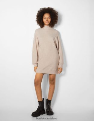 Bershka ženy posuvné šaty s dlhým rukávom piesku oblečenie B86RXX286 Bershka Slovakia