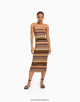 Bershka ženy pruhované bandeau midi šaty hnedá oblečenie B86RXX183 Bershka Nohavice