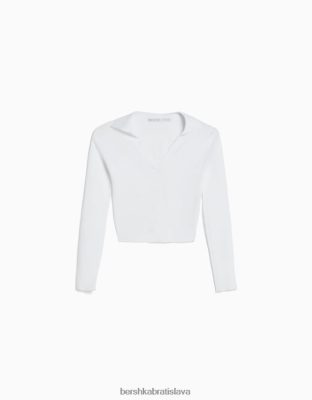 Bershka ženy rebrovaný džersejový top s polo golierom biela oblečenie B86RXX1039 Bershka Slovakia