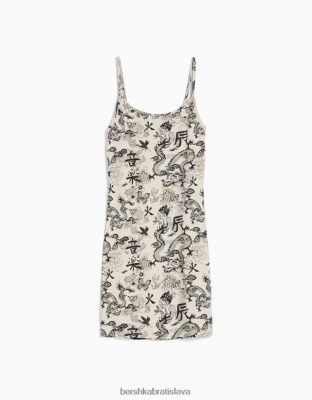 Bershka ženy rebrované minišaty na ramienka s potlačou krém oblečenie B86RXX11 Bershka Rifle