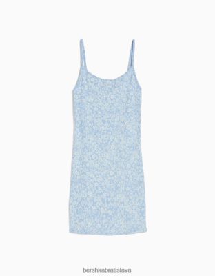 Bershka ženy rebrované minišaty na ramienka s potlačou modrá oblečenie B86RXX12 Bershka Nohavice