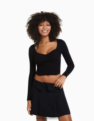 Bershka ženy rebrovaný úplet v korzetovom štýle čierna oblečenie B86RXX1017 Bershka Nohavice