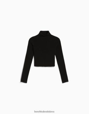 Bershka ženy rebrovaný sveter s vysokým krkom čierna oblečenie B86RXX1055 Bershka Rifle