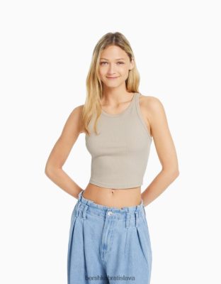 Bershka ženy rebrované tielko béžová oblečenie B86RXX335 Bershka Rifle