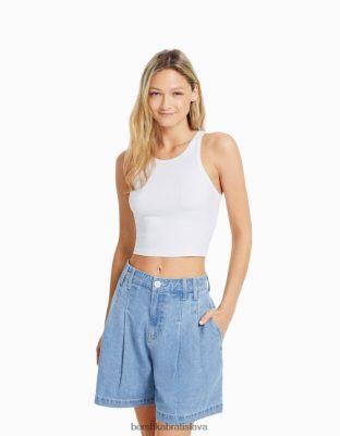 Bershka ženy rebrované tielko off white oblečenie B86RXX332 Bershka Rifle