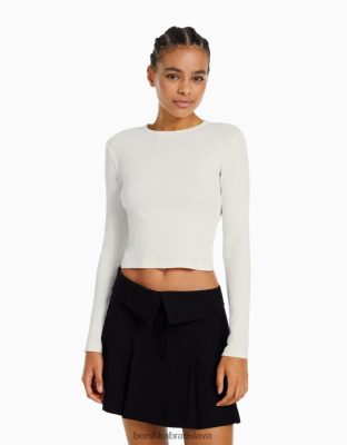 Bershka ženy rebrované tričko s dlhým rukávom biela oblečenie B86RXX436 Bershka Slovakia