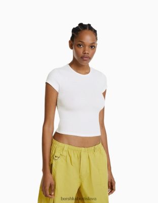 Bershka ženy rebrované tričko s krátkym rukávom off white oblečenie B86RXX347 Bershka Rifle