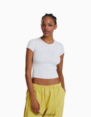 Bershka ženy rebrované tričko s krátkym rukávom sivá oblečenie B86RXX343 Bershka Slovakia