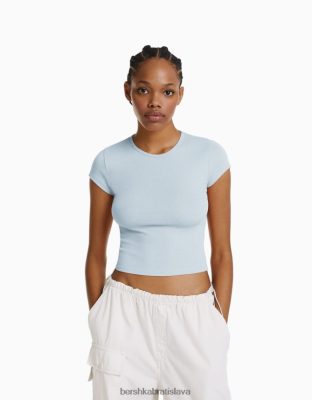 Bershka ženy rebrované tričko s krátkym rukávom svetlo modrá oblečenie B86RXX348 Bershka Nohavice