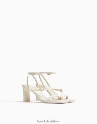 Bershka ženy remienkové sandále na vysokom opätku s remienkom na členky ecru obuv B86RXX2142 Bershka Nohavice